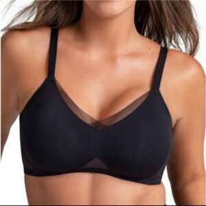 Honeylove CrossOver Black Tan Unlined Padded Mesh Trim Bra